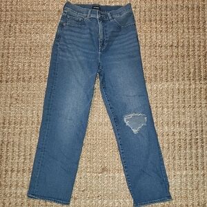 Express Blue Straight Leg Jeans with Distressed Knee